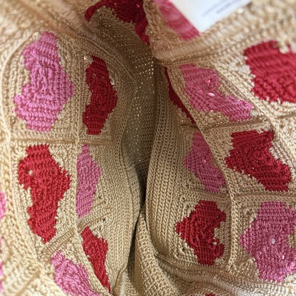 The Sak Lanie Market Tote Bamboo Heart NWOT Beach Red Pink Woven - Picture 6 of 9